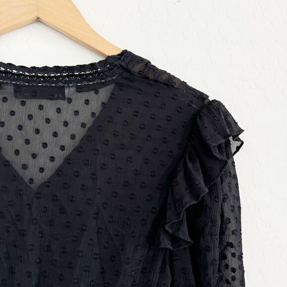 Zara Swiss Dot Ruffled Blouse Black Size XS - Picture 5 of 7